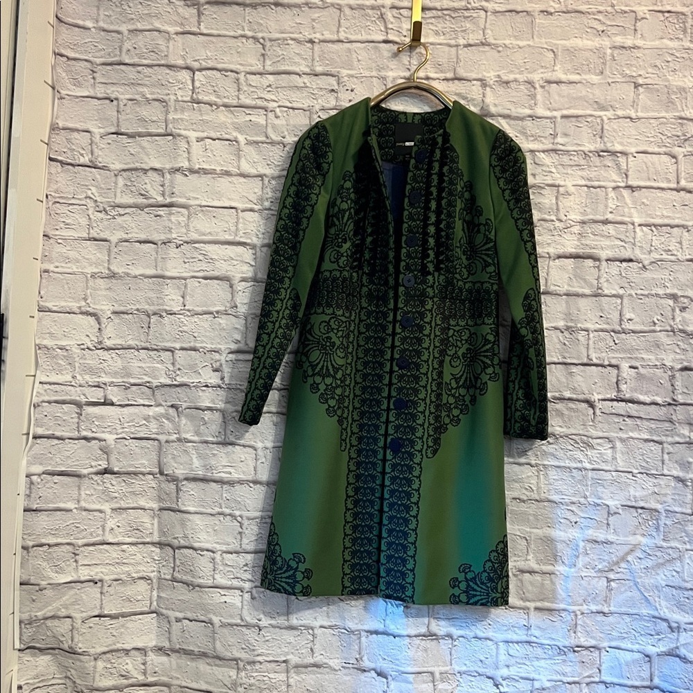 Plenty by Tracy Reese NWT size 4 button up Jacket. Green with navy blue lining - Picture 2 of 14